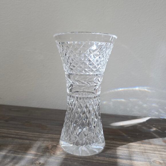 Waterford Glandore Lead Crystal Corset Vase Notched Rim Irish Quiet Luxury